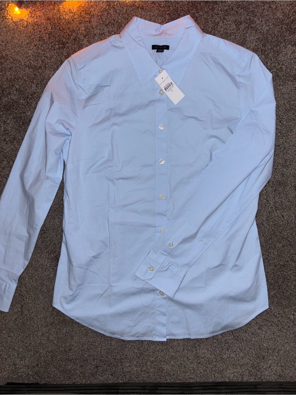 Ann TaylorLight Blue Cotton Button-Down Dress Shirt Long Sleeve Blouse